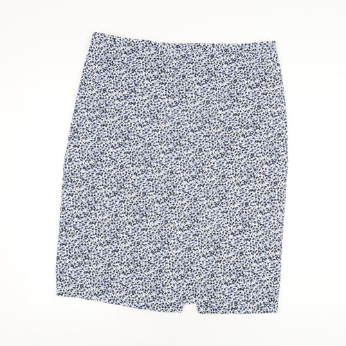 Pure Womens Blue Geometric Cotton Straight & Pencil Skirt Size 16 Zip
