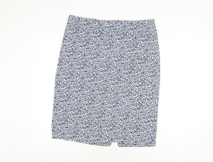 Pure Womens Blue Geometric Cotton Straight & Pencil Skirt Size 16 Zip