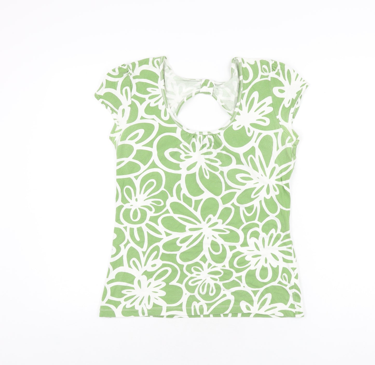 NEXT Womens Green Floral Cotton Basic T-Shirt Size 14 Scoop Neck