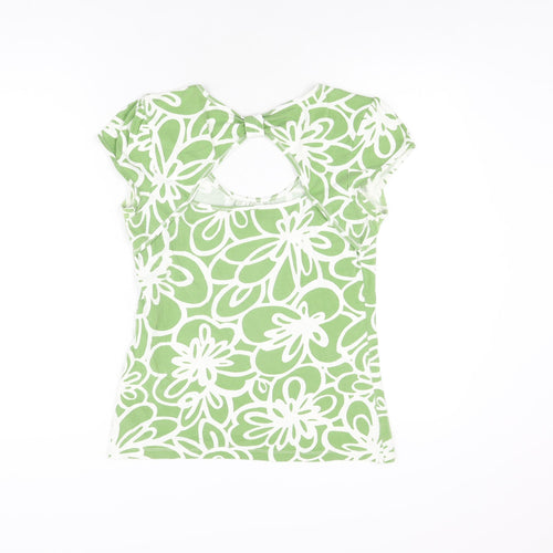 NEXT Womens Green Floral Cotton Basic T-Shirt Size 14 Scoop Neck