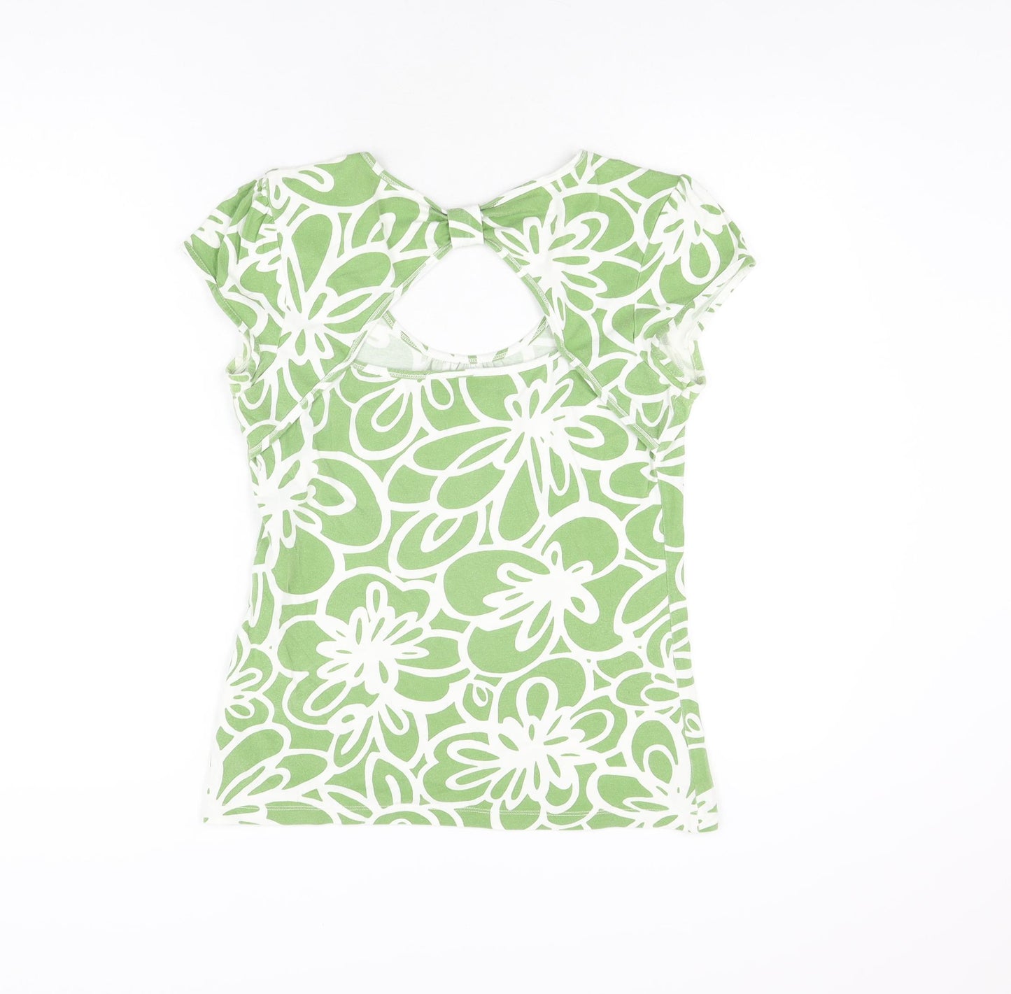 NEXT Womens Green Floral Cotton Basic T-Shirt Size 14 Scoop Neck