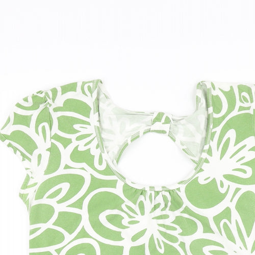 NEXT Womens Green Floral Cotton Basic T-Shirt Size 14 Scoop Neck