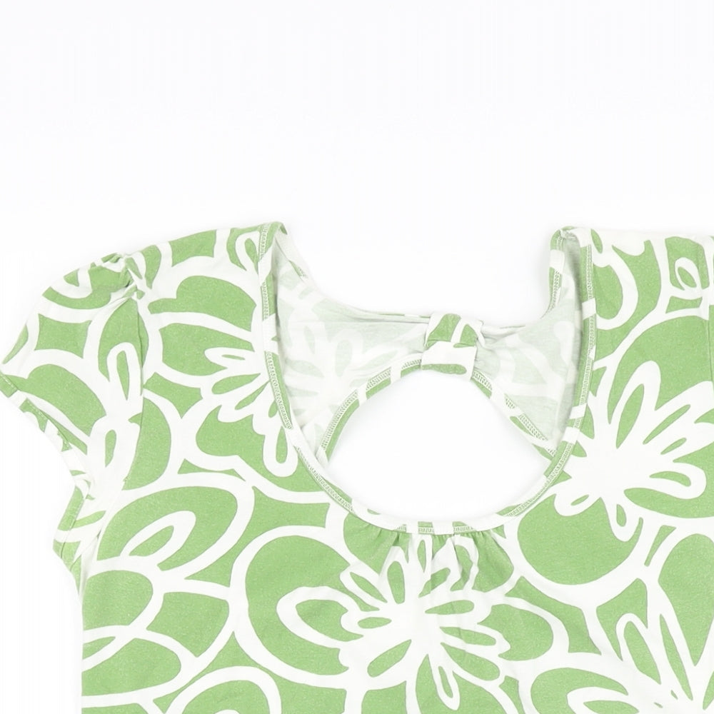 NEXT Womens Green Floral Cotton Basic T-Shirt Size 14 Scoop Neck