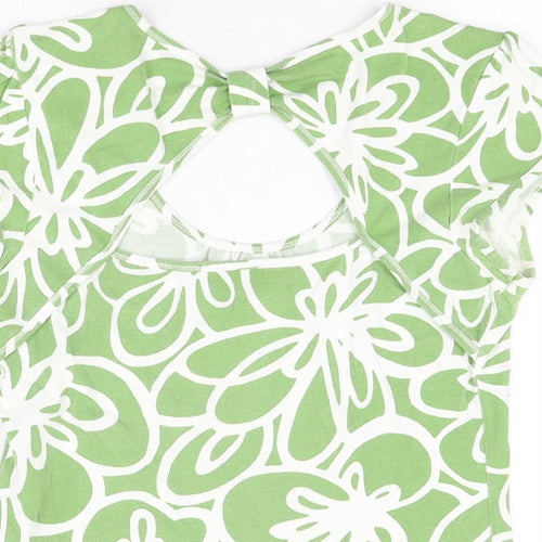 NEXT Womens Green Floral Cotton Basic T-Shirt Size 14 Scoop Neck