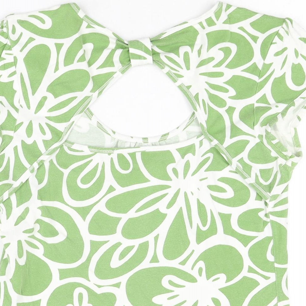 NEXT Womens Green Floral Cotton Basic T-Shirt Size 14 Scoop Neck