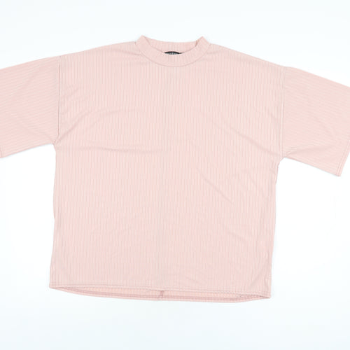 Boohoo Womens Pink Polyester Basic T-Shirt Size 10 Round Neck