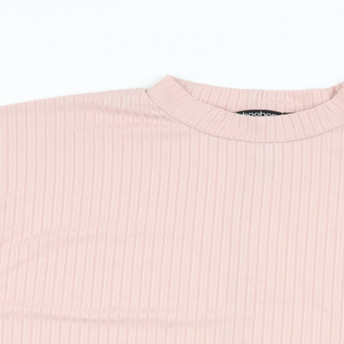 Boohoo Womens Pink Polyester Basic T-Shirt Size 10 Round Neck