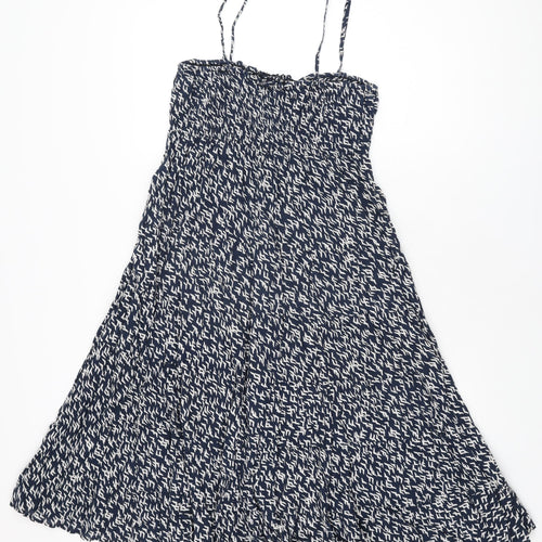 Riviera Womens Blue Geometric Cotton A-Line Size 10 Square Neck Pullover