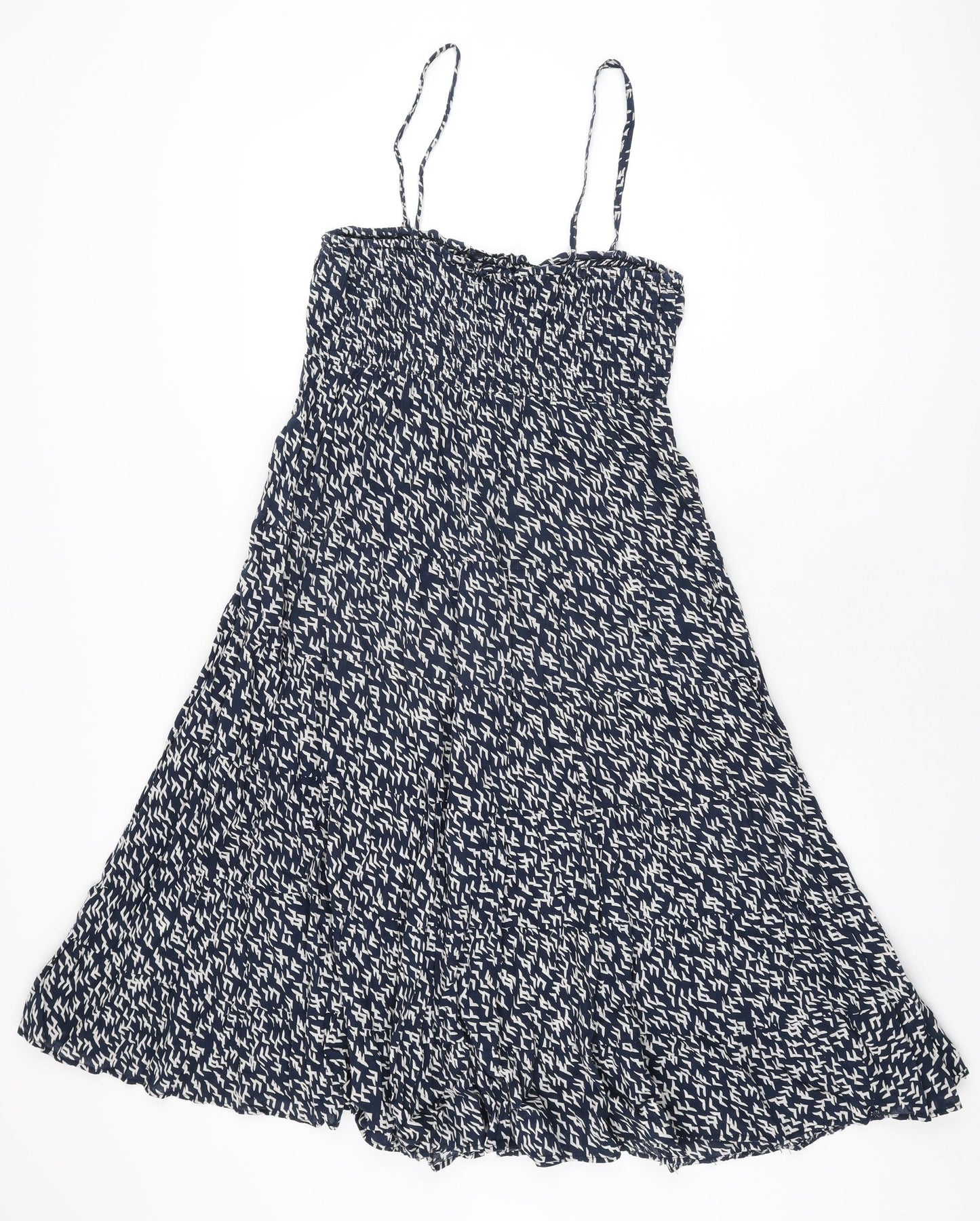 Riviera Womens Blue Geometric Cotton A-Line Size 10 Square Neck Pullover
