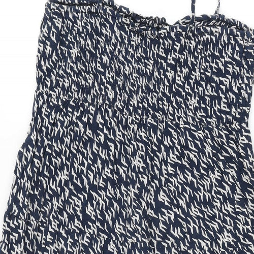 Riviera Womens Blue Geometric Cotton A-Line Size 10 Square Neck Pullover