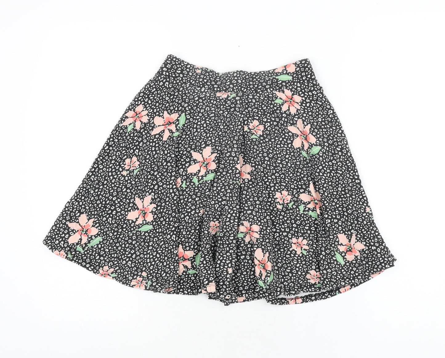 M&Co Girls Black Floral Cotton Skater Skirt Size 13 Years Regular Pull On