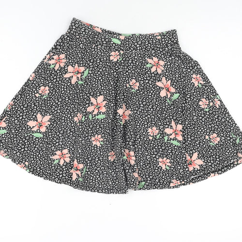 M&Co Girls Black Floral Cotton Skater Skirt Size 13 Years Regular Pull On