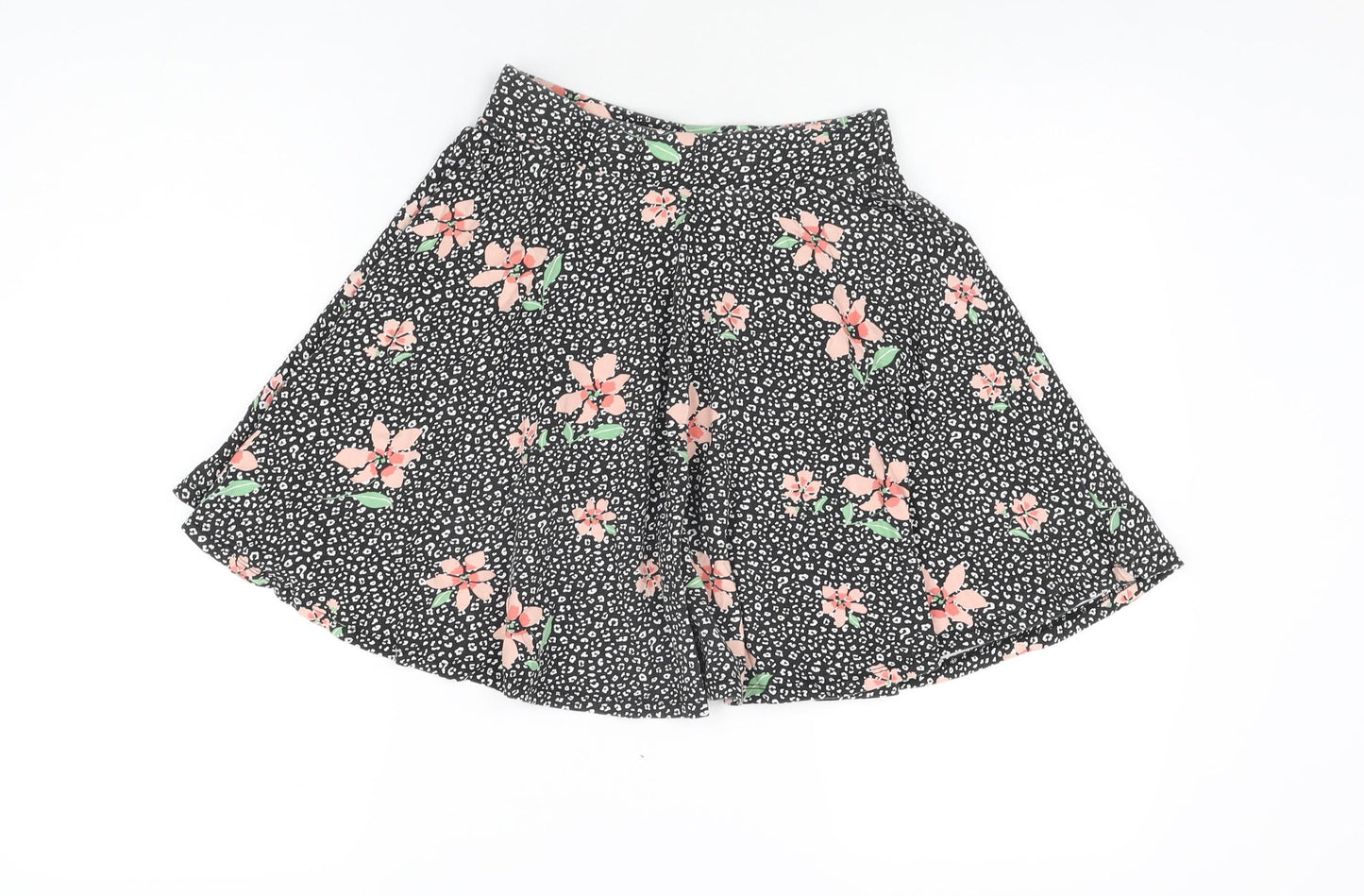 M&Co Girls Black Floral Cotton Skater Skirt Size 13 Years Regular Pull On