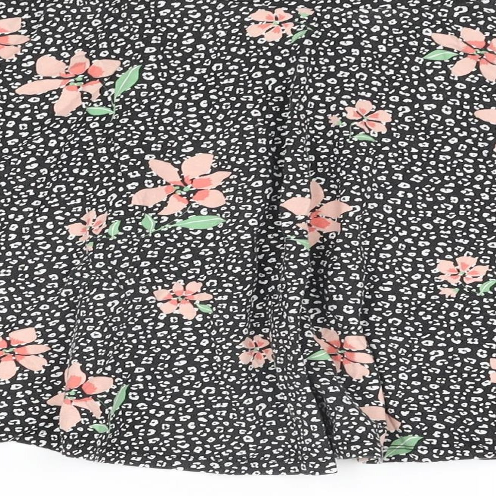 M&Co Girls Black Floral Cotton Skater Skirt Size 13 Years Regular Pull On
