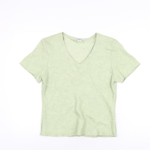 OPUS Womens Green Geometric Polyester Basic T-Shirt Size 12 V-Neck