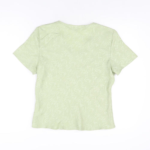OPUS Womens Green Geometric Polyester Basic T-Shirt Size 12 V-Neck