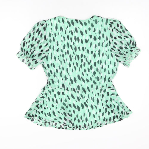 Quiz Womens Green Geometric Polyester Basic Blouse Size 10 V-Neck