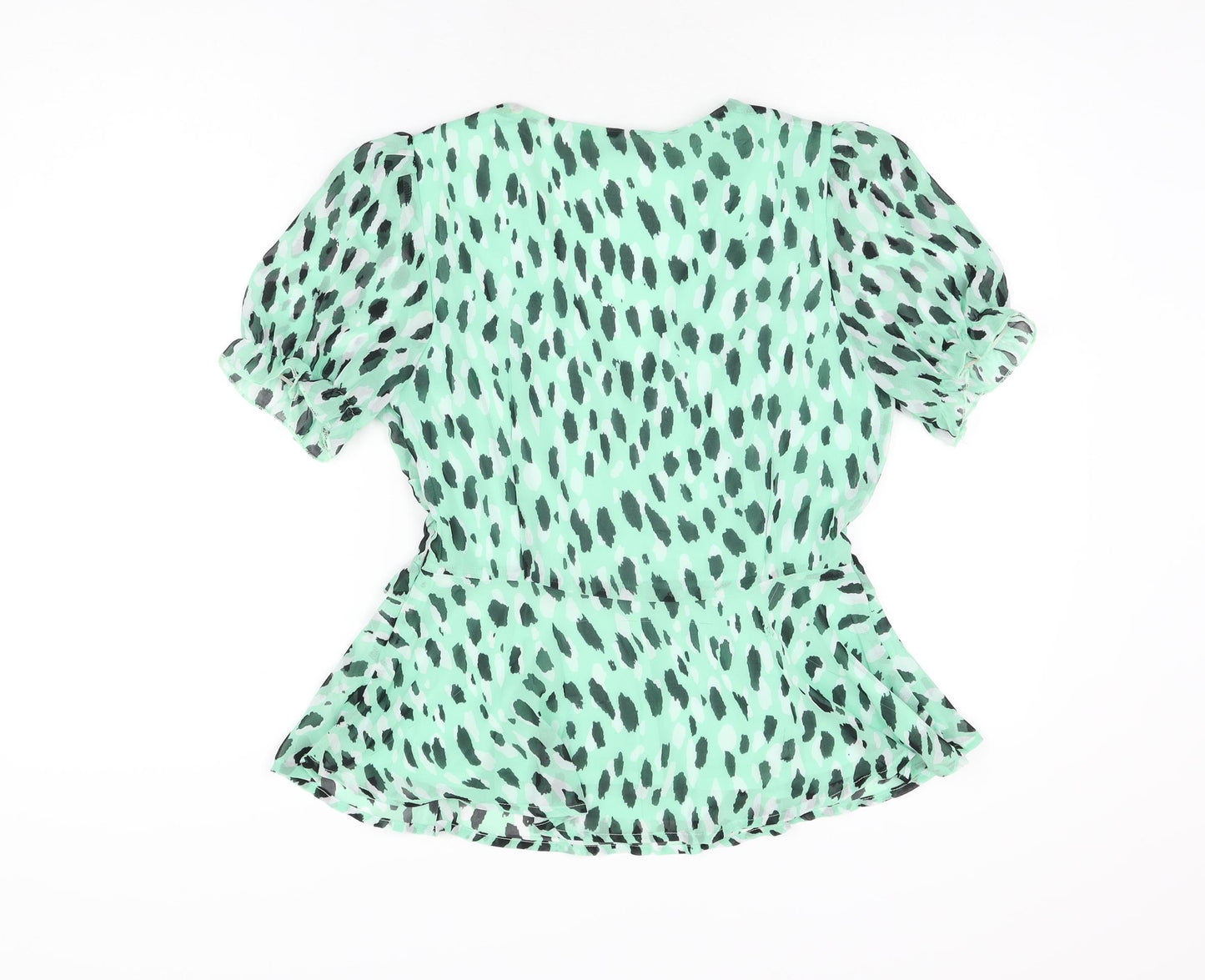 Quiz Womens Green Geometric Polyester Basic Blouse Size 10 V-Neck