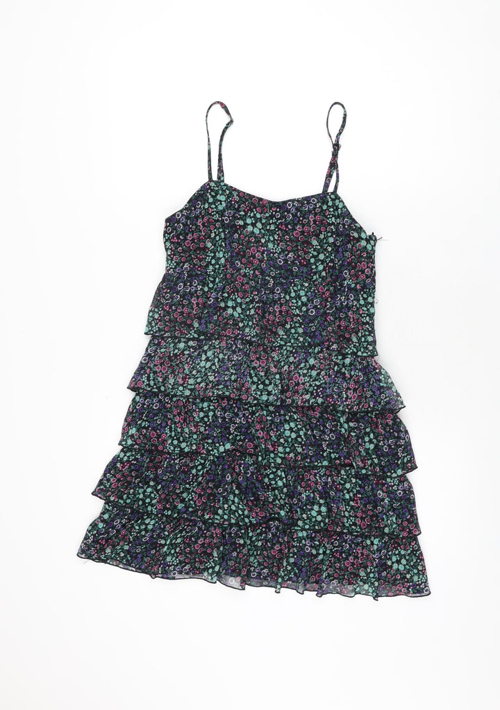 H&M Womens Black Floral Polyester Mini Size 10 Square Neck Zip