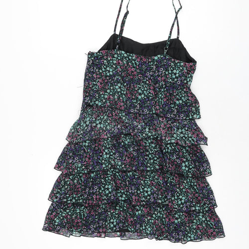 H&M Womens Black Floral Polyester Mini Size 10 Square Neck Zip