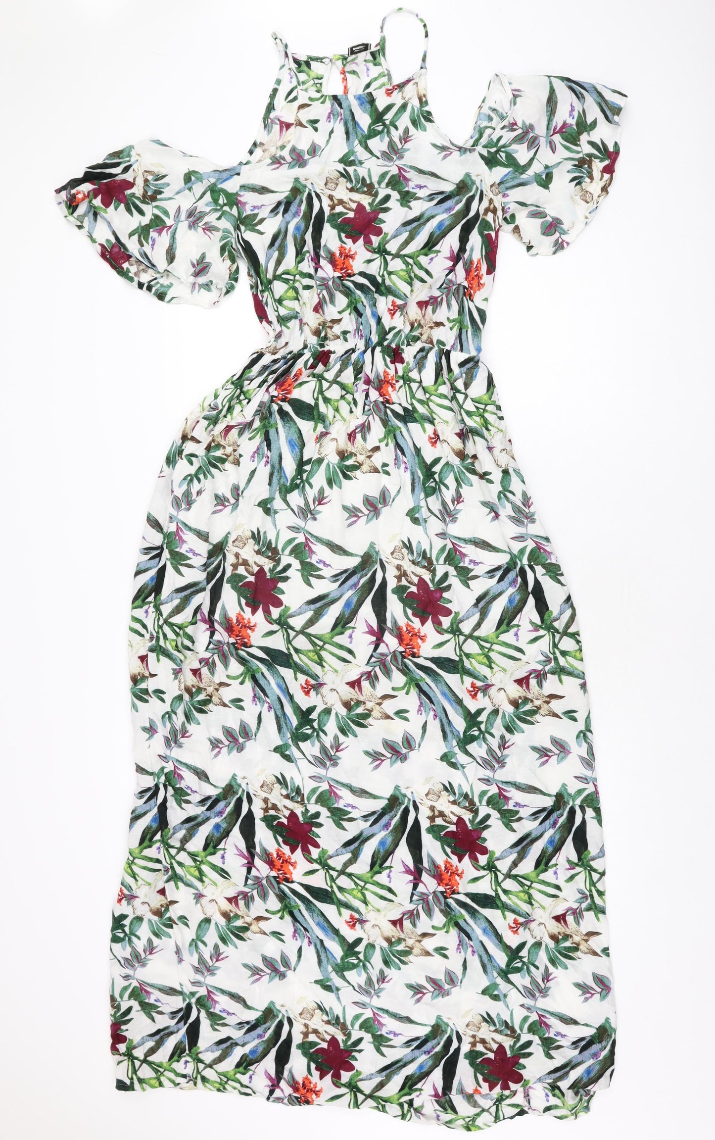 Pimkie Womens White Floral Viscose Maxi Size M Square Neck Button