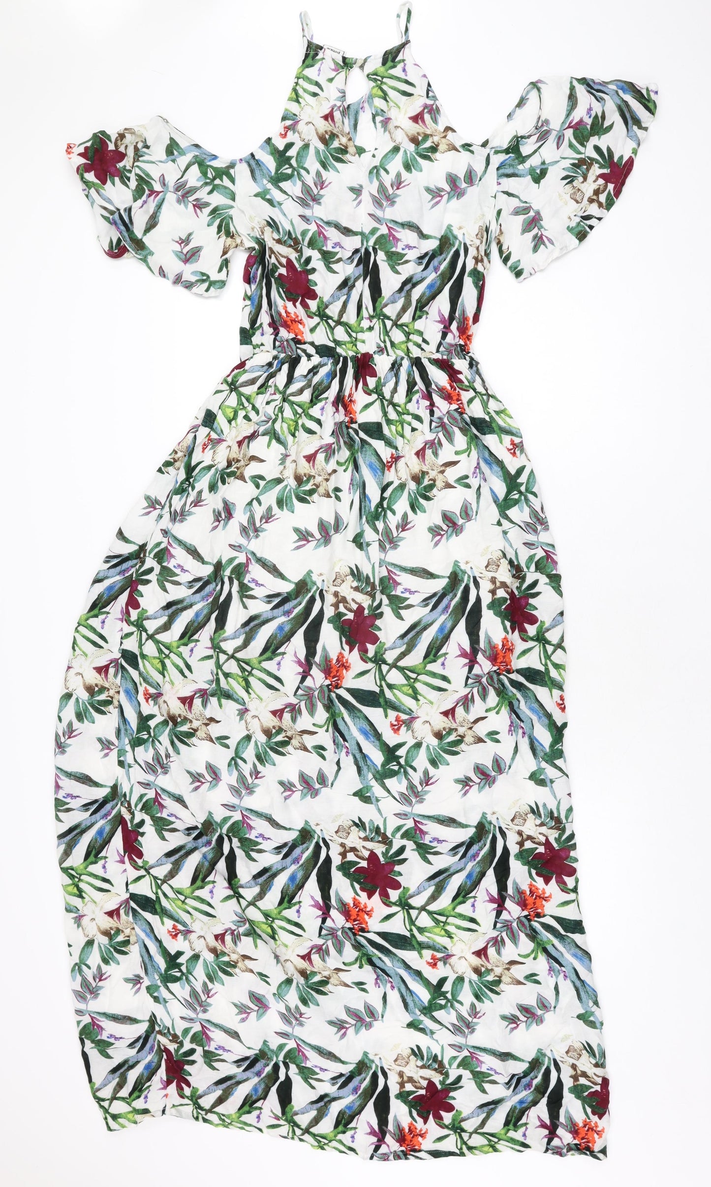 Pimkie Womens White Floral Viscose Maxi Size M Square Neck Button