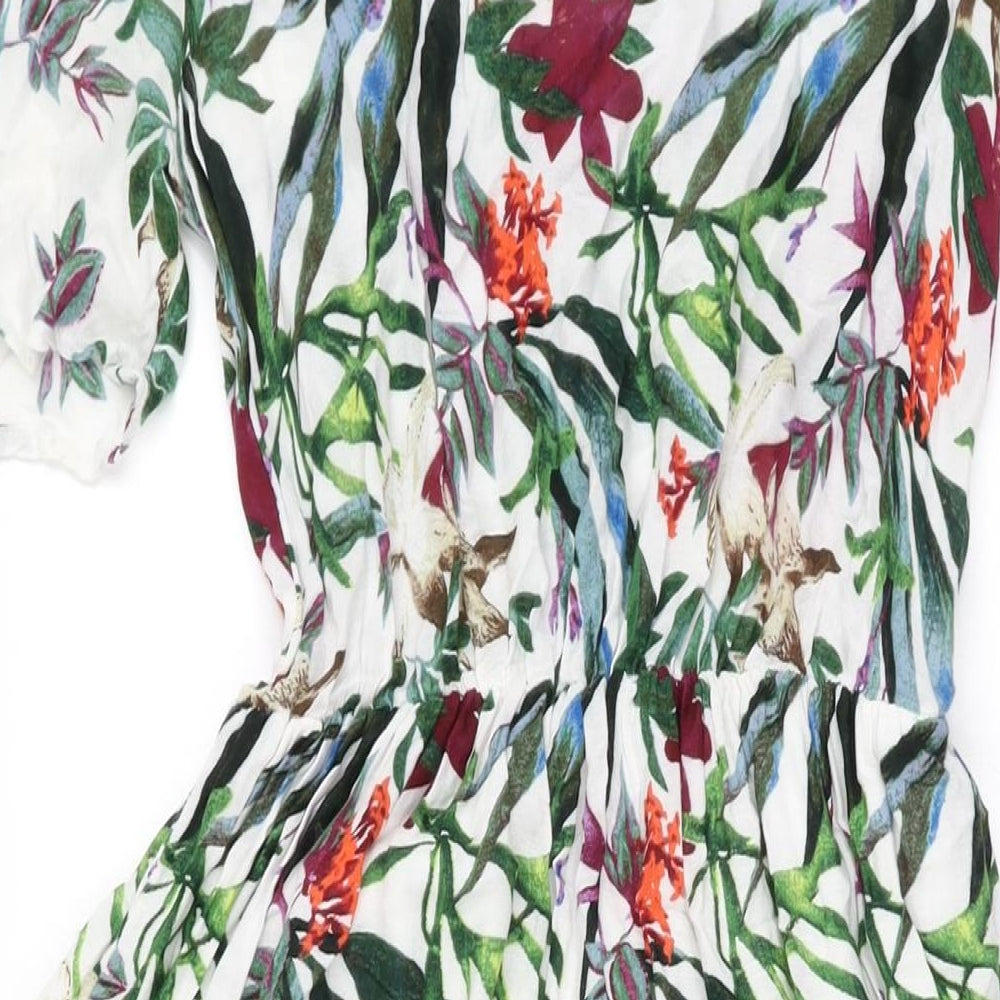 Pimkie Womens White Floral Viscose Maxi Size M Square Neck Button