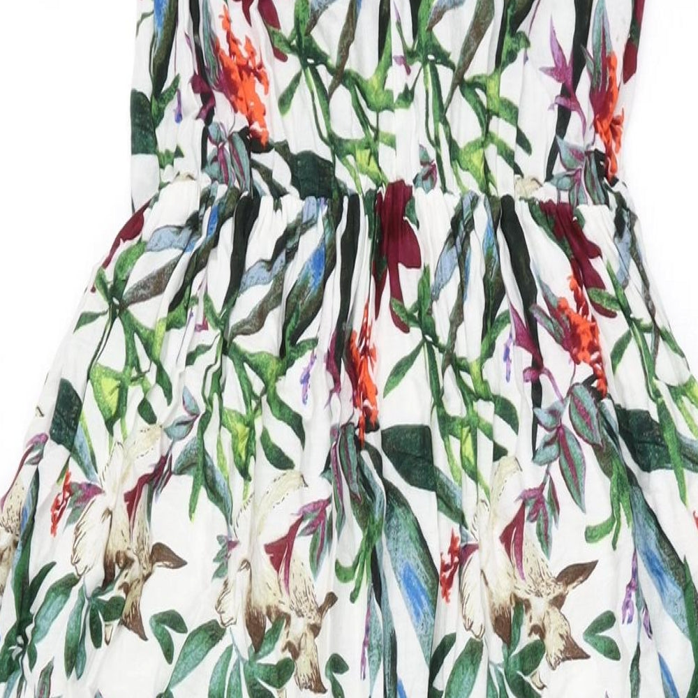 Pimkie Womens White Floral Viscose Maxi Size M Square Neck Button