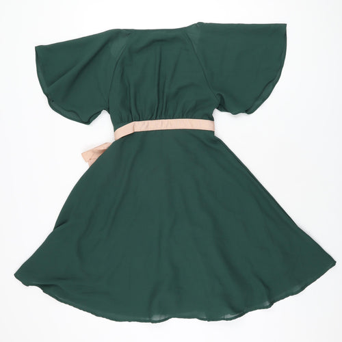 H&M Womens Green Polyester Wrap Dress Size 4 V-Neck Tie