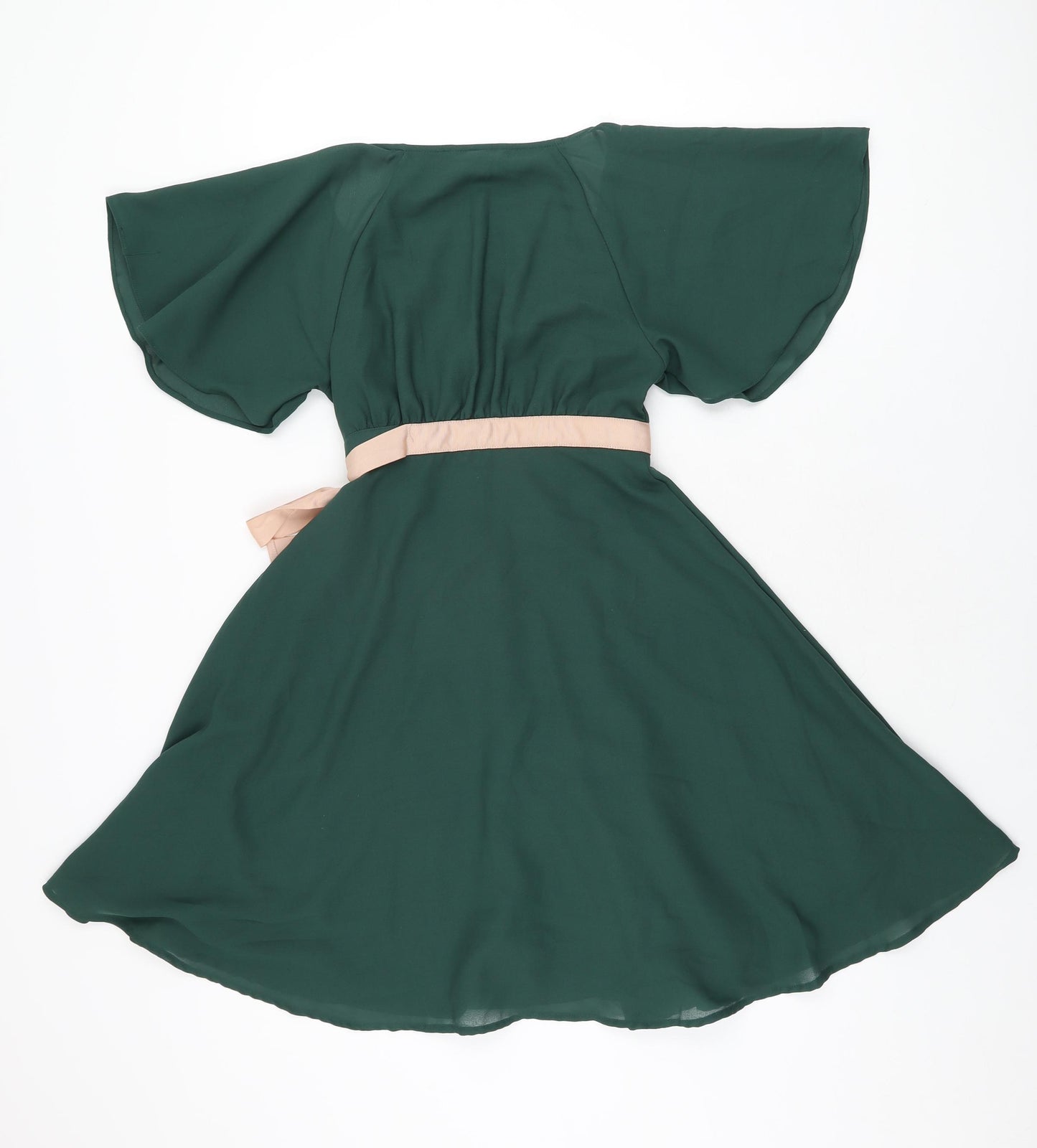 H&M Womens Green Polyester Wrap Dress Size 4 V-Neck Tie