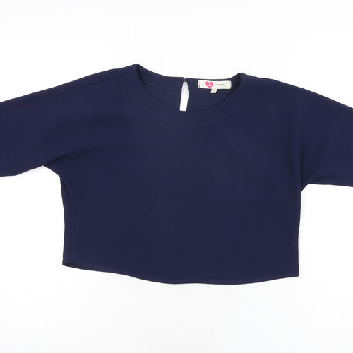 Ole Womens Blue Polyester Cropped T-Shirt Size 6 Round Neck