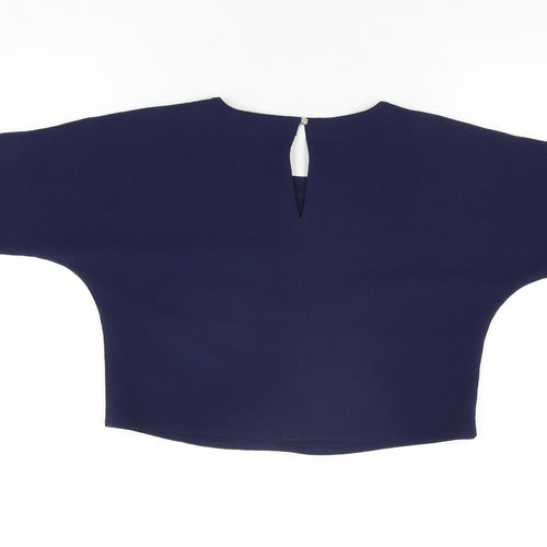 Ole Womens Blue Polyester Cropped T-Shirt Size 6 Round Neck