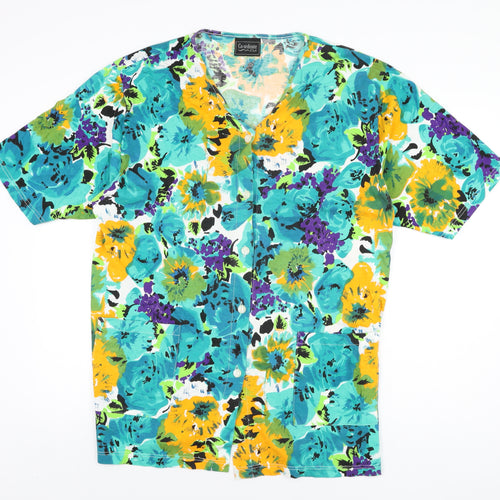 Co-ordinate Club Womens Multicoloured Floral Cotton Basic Button-Up Size 22 V-Neck - Size 22-24