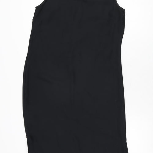 Marks and Spencer Womens Black Floral Polyester Shift Size 10 Boat Neck Button
