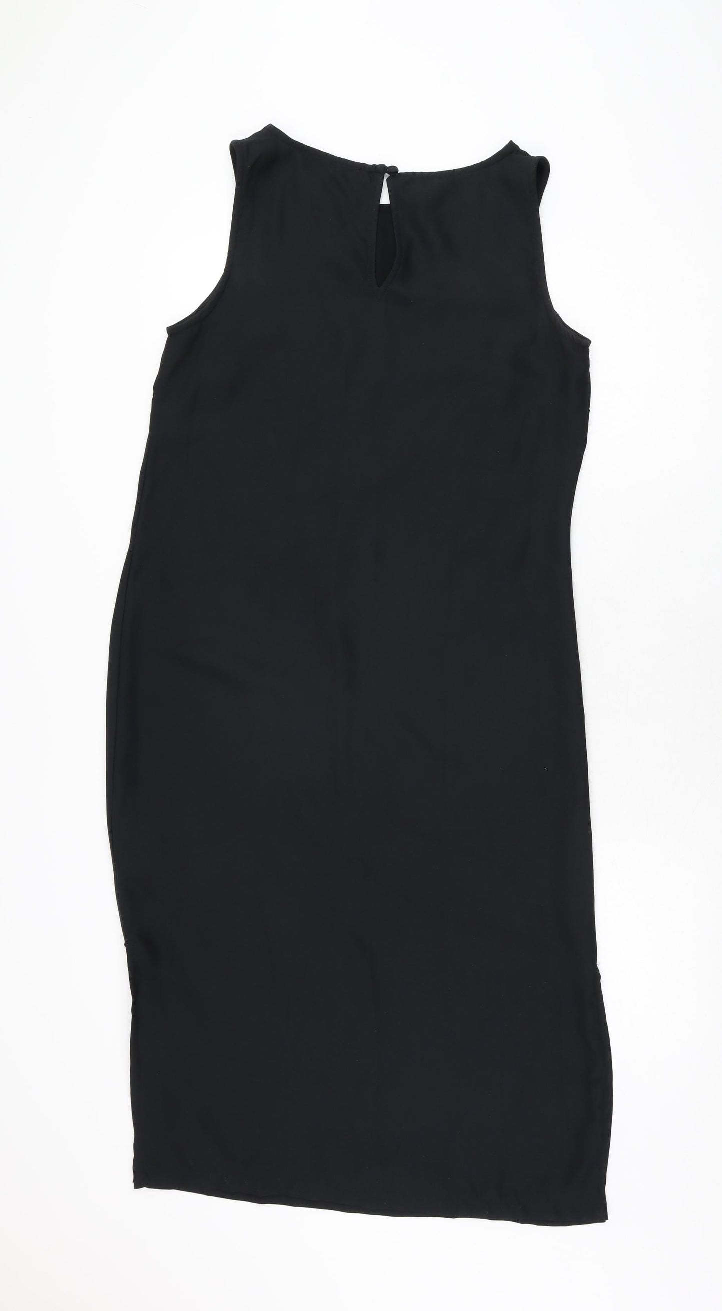 Marks and Spencer Womens Black Floral Polyester Shift Size 10 Boat Neck Button