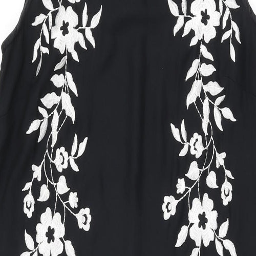 Marks and Spencer Womens Black Floral Polyester Shift Size 10 Boat Neck Button