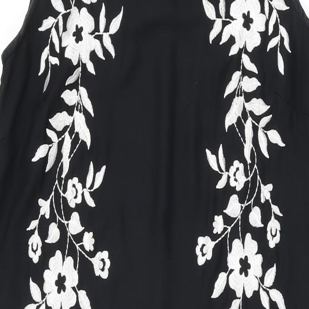 Marks and Spencer Womens Black Floral Polyester Shift Size 10 Boat Neck Button