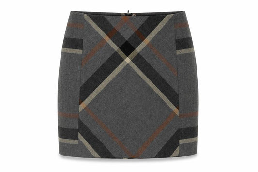 Front view of Next women’s grey geometric polyester a-line skirt, size UK 8, zip