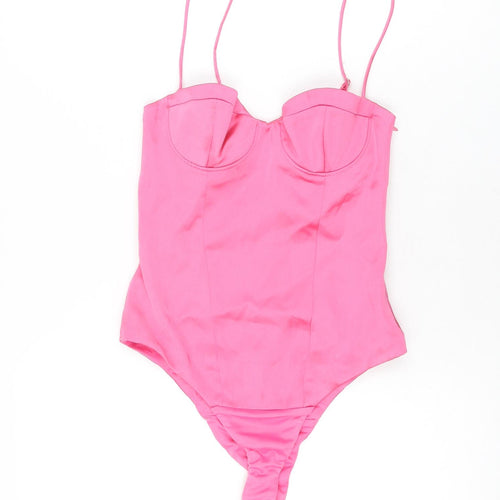 Zara Womens Pink Polyester Bodysuit One-Piece Size XS Zip