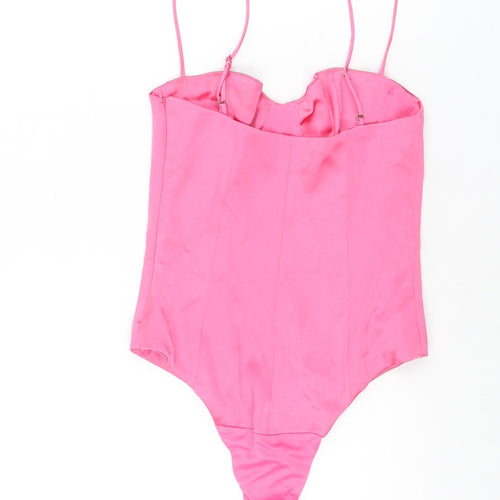 Zara Womens Pink Polyester Bodysuit One-Piece Size XS Zip