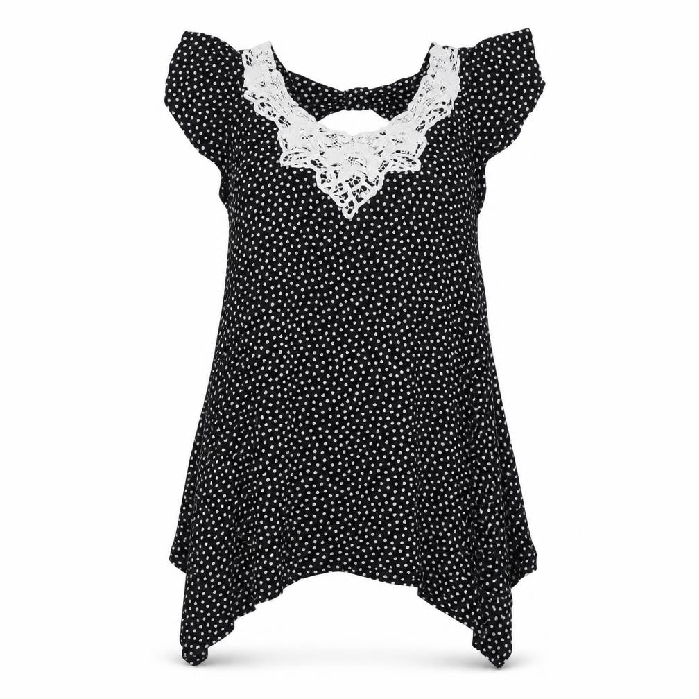 Front view of Red Herring women’s black geometric viscose basic t-shirt, size UK 8, v-neck - heart print
