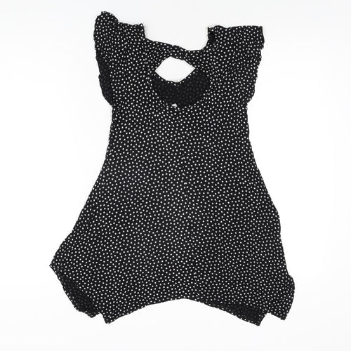 Red Herring Womens Black Geometric Viscose Basic T-Shirt Size 8 V-Neck - Heart Print