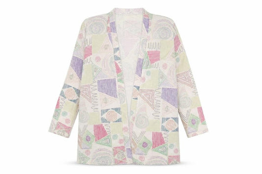 Front view of Stephen Y women’s multicoloured geometric jacket, size M