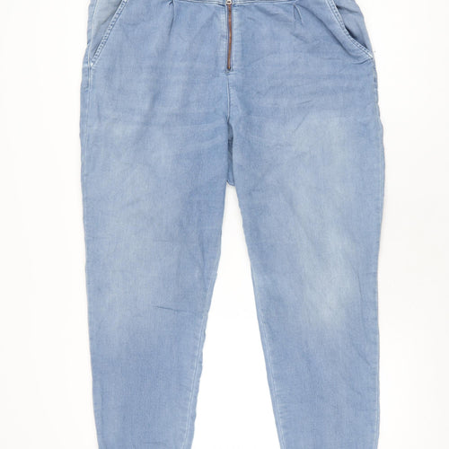Zara Womens Blue Cotton Tapered Jeans Size 14 L28 in Regular Zip