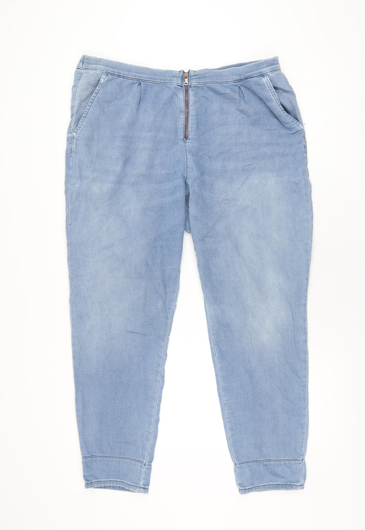 Zara Womens Blue Cotton Tapered Jeans Size 14 L28 in Regular Zip