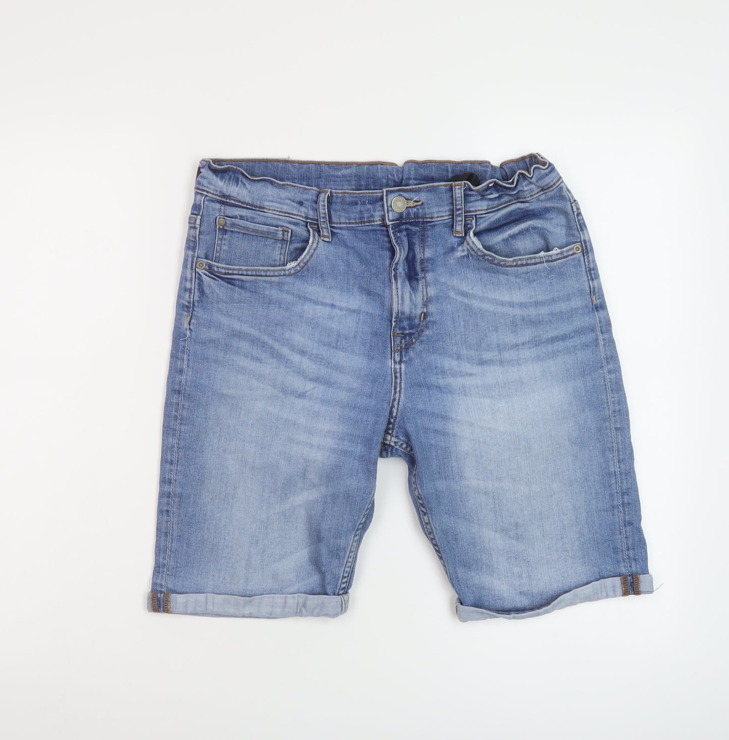 H&M Boys Blue Cotton Bermuda Shorts Size 13-14 Years Regular Zip