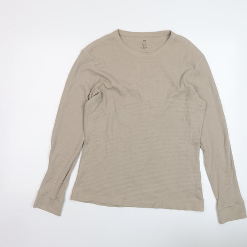 H&M Mens Beige Cotton T-Shirt Size M Round Neck