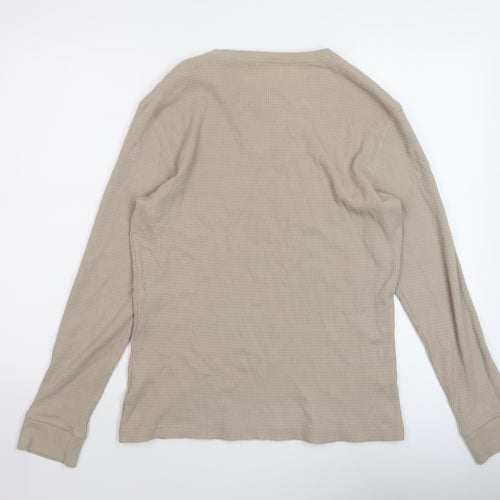 H&M Mens Beige Cotton T-Shirt Size M Round Neck