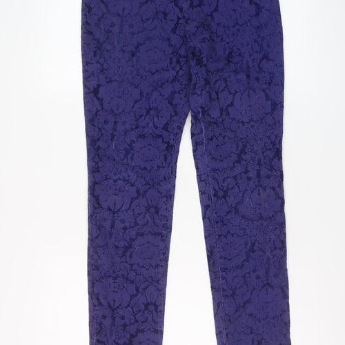 Anthropologie Womens Blue Floral Viscose Trousers Size 6 L27 in Regular Zip