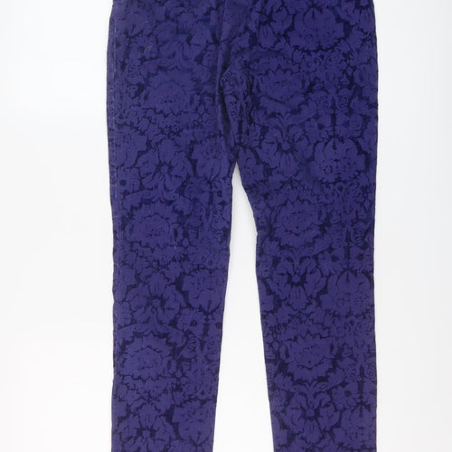 Anthropologie Womens Blue Floral Viscose Trousers Size 6 L27 in Regular Zip